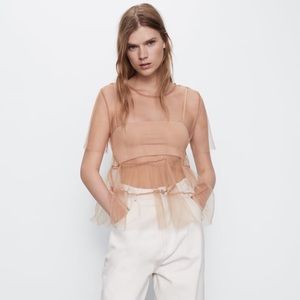 Zara Sheer Top Bralette Ruffle Shirt